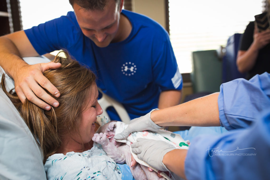 mom and dad crying seeing baby for the first time, okc birth photography