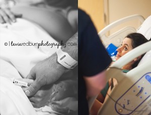 holding hands and laboring in the hospital for mom's baby girl