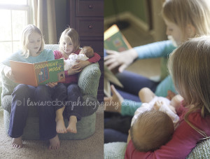 reading goodnight moon to their little newborn brother