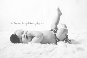 black and white image of 3 month old baby girl