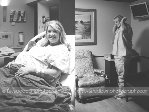 pregnant mom waiting for birth of her babies, dad prepping for the OR