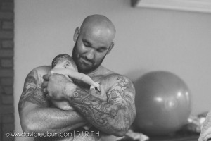 skin to skin with dad, tattoos, oklahoma city birth photography
