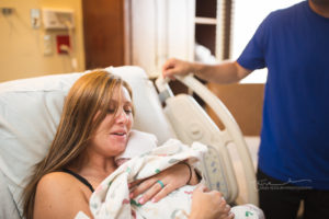 oklahoma birth photographer, mom holding baby for the first time