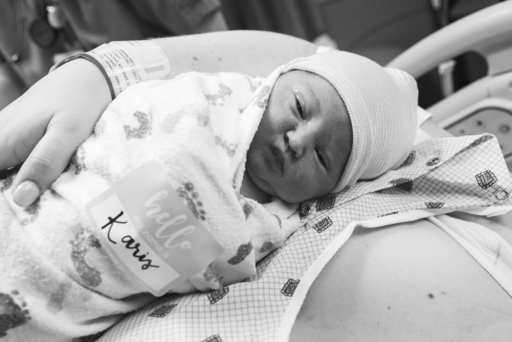 Yukon Oklahoma birth photographer, new baby in the hospital swaddled